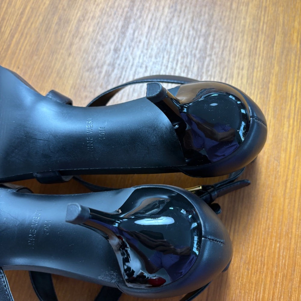 NWOT Nine West Black Leather Strappy Heeled Sandals - Picture 9 of 11